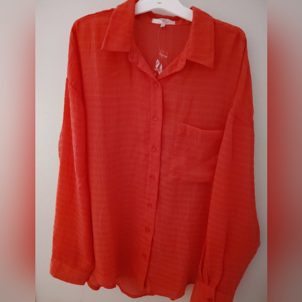 🦋Dizzy Lizzy Vibrant Red Casual Button-Down Shirt